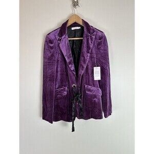 Purple Velvet Blazer Jacket Whimsigoth Retro Gothic Rockabilly Tie Lace Up Royal